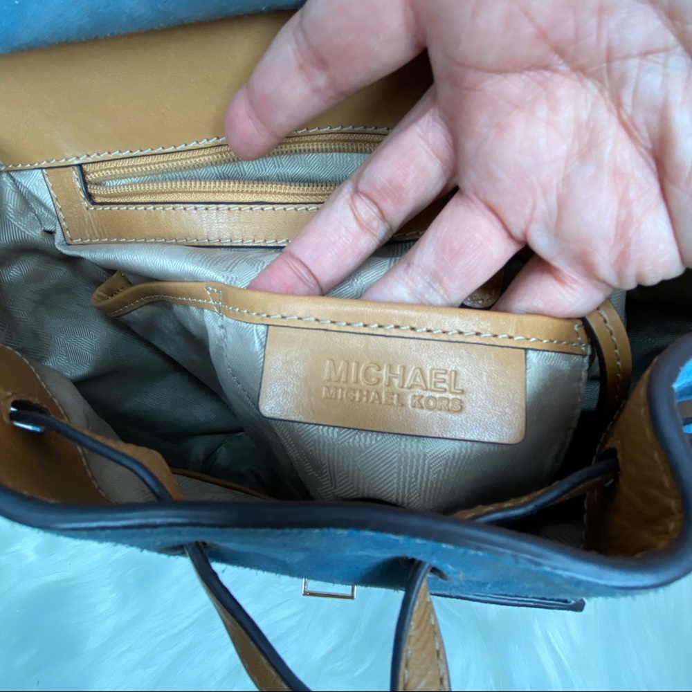 Michael Kors Romy Medium Blue Suede Backpack - Picture 3 of 11